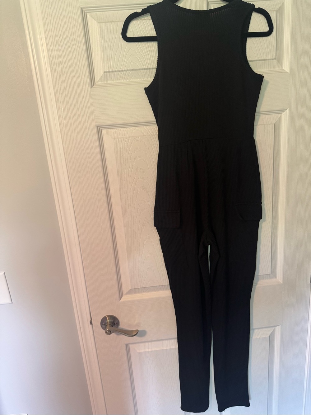 Jolie & Joy Stretch Ribbed Black Tank Jumpsuit with Utility Pockets - Picture 3 of 5